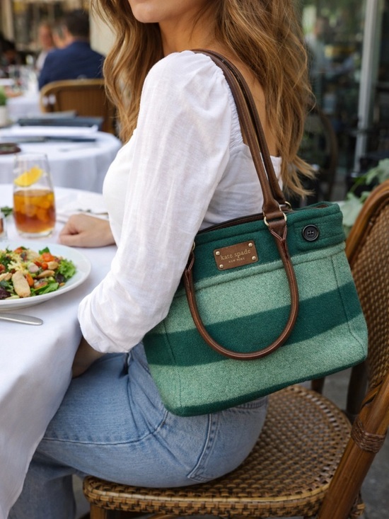 kate spade Handbags - One Day Sale Rare Kate Spade Beantown Green Stripe Quin Handbag